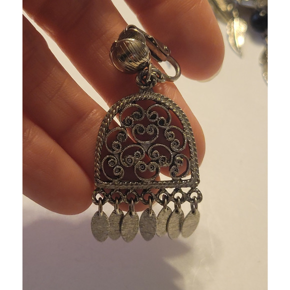 Vtg Estate Western Boho Feather Teardrop Dangle Jewelry Clip-On Earrings 3 Pair - Picture 4 of 5